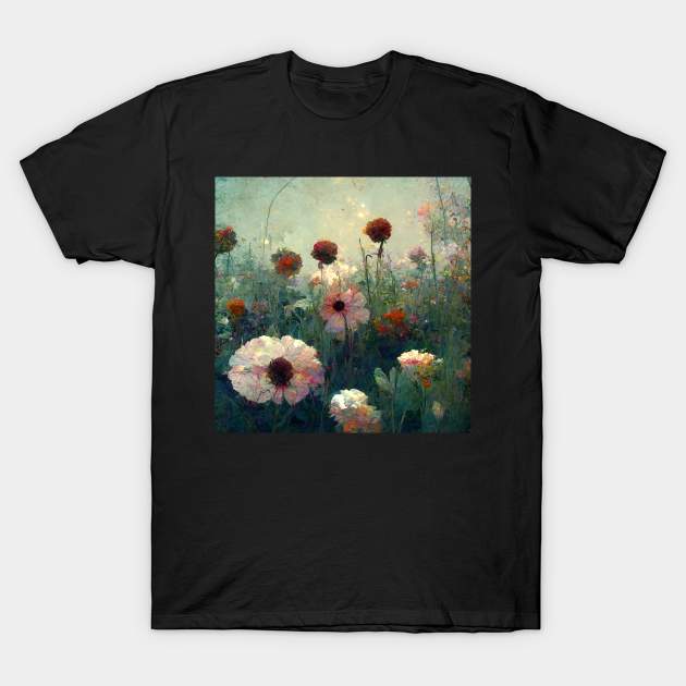 Pastel colored wildflowers growing in a garden T-Shirt by Liana Campbell